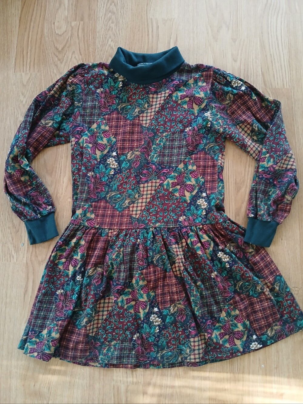 Vintage Hearts And Flowers Patchwork Fall Dress With Turtle Neck Sz 10 And 6x